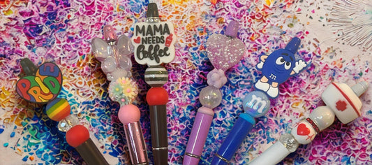 Unique Beaded Pens- Silicone and acrylic beads- Colorful and Cute! Large selection available
