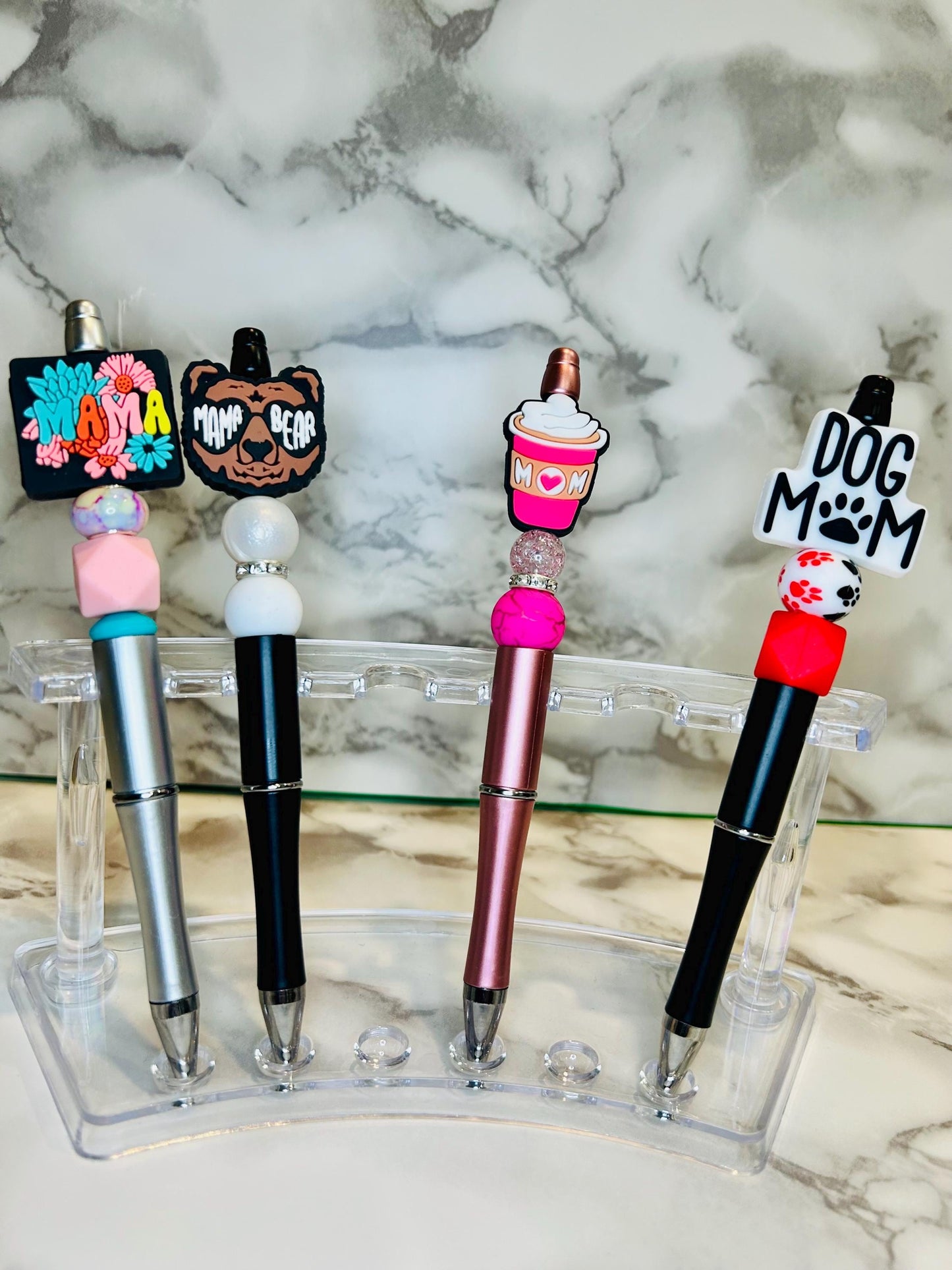 Silicone beaded pens, mom beaded pens, fur mom, mama bear, coffee mom, flower mom. great gifts