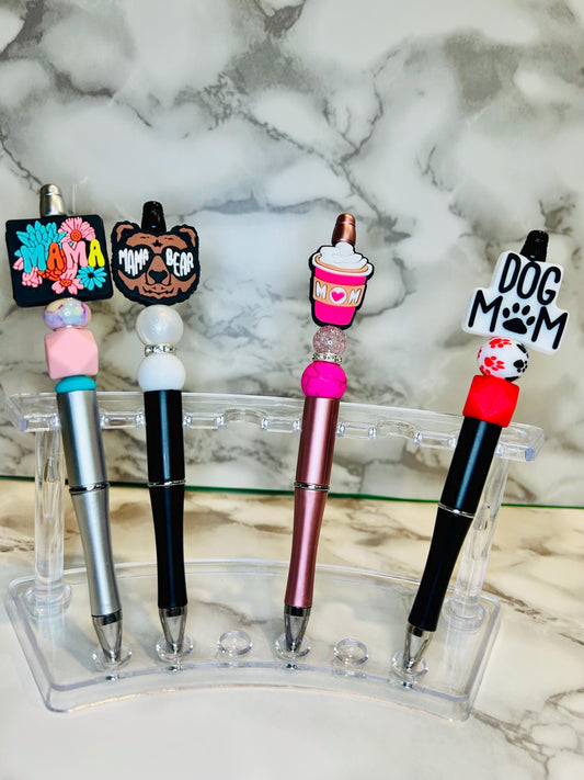Silicone beaded pens, mom beaded pens, fur mom, mama bear, coffee mom, flower mom. great gifts