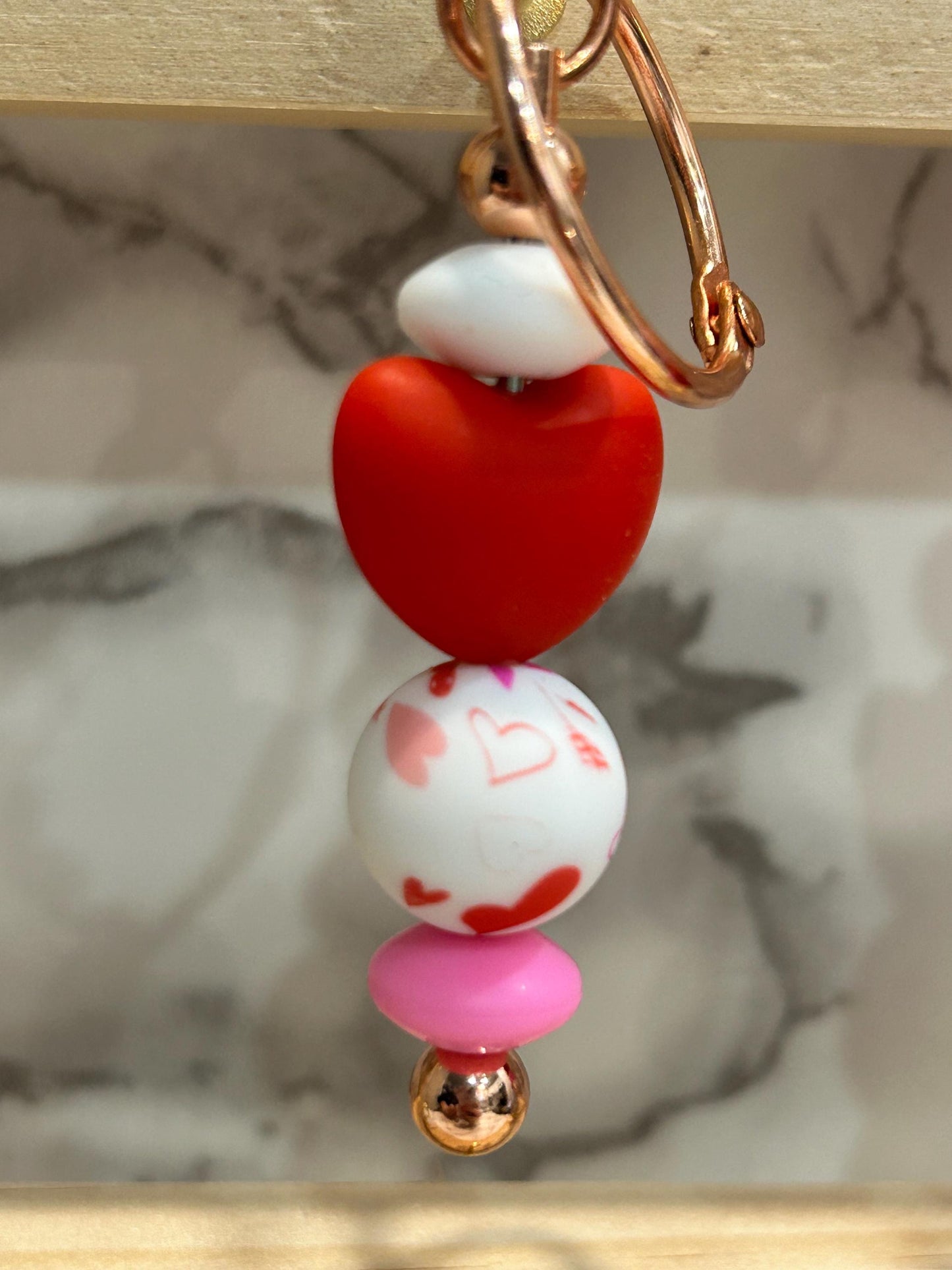 Heart themed keychains. silicone beaded keychains.