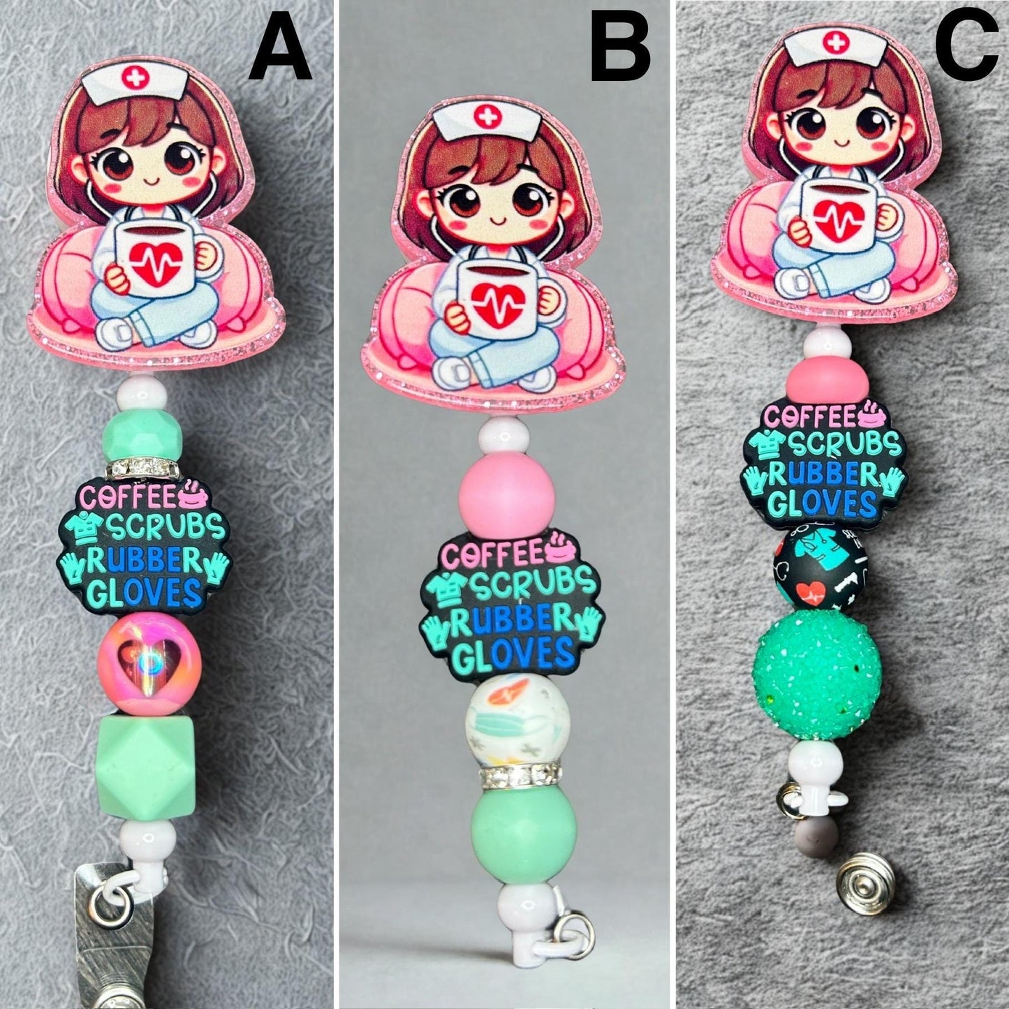 Personalized Beaded Nurse Name Badge with Adorable Girl Nurse Charm.