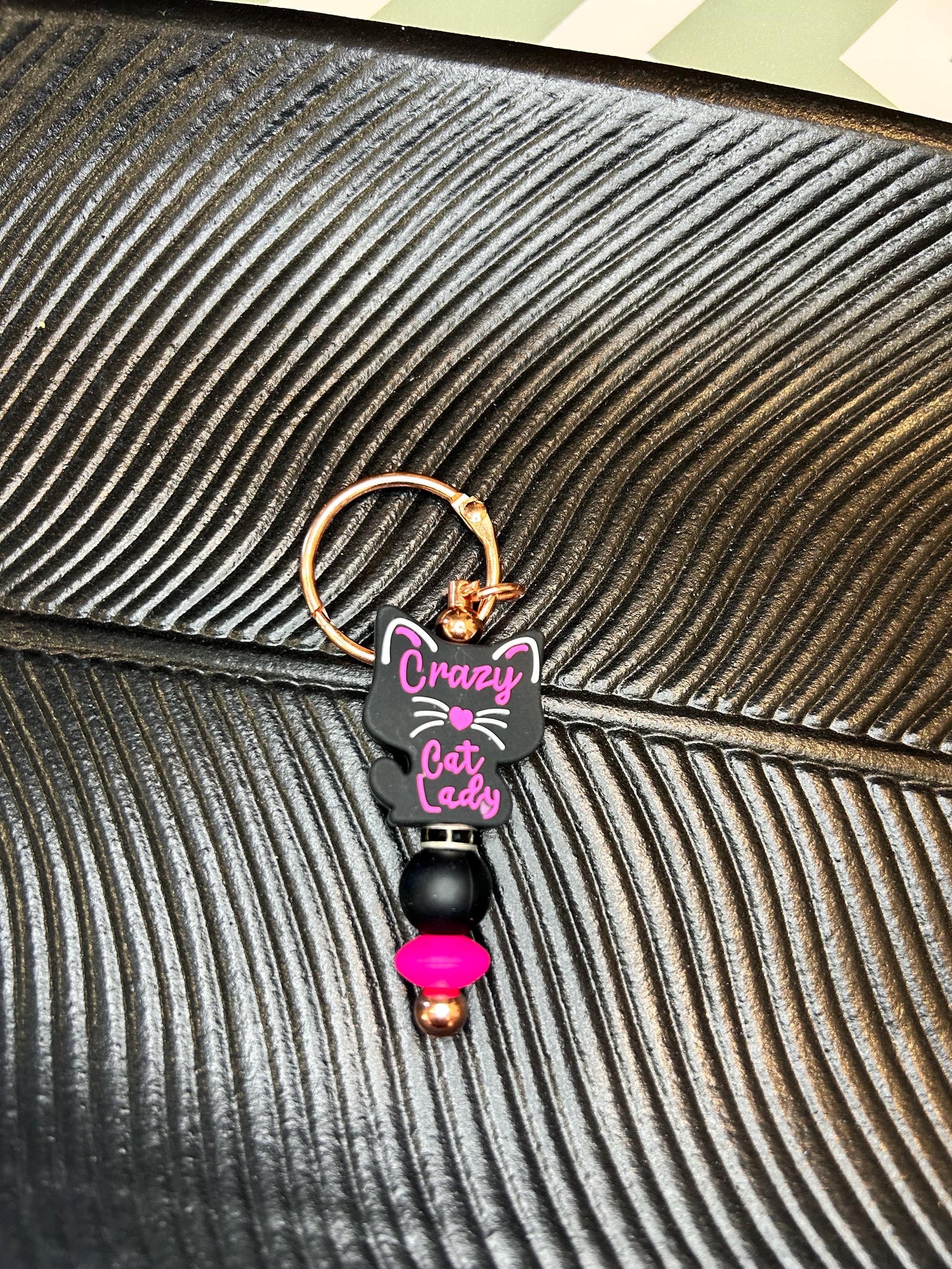 Purr-fectly Quirky Cat Lady Set: Silicone Pen and Keychain in Pink and Black - Fun Gift Idea!