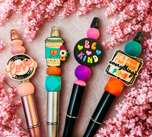 Witty Silicone beaded Pens- motivational quotes- Love yourself, Coffee and Kindness, Be kind and It’s fine, I’m fine, everything is FINE.
