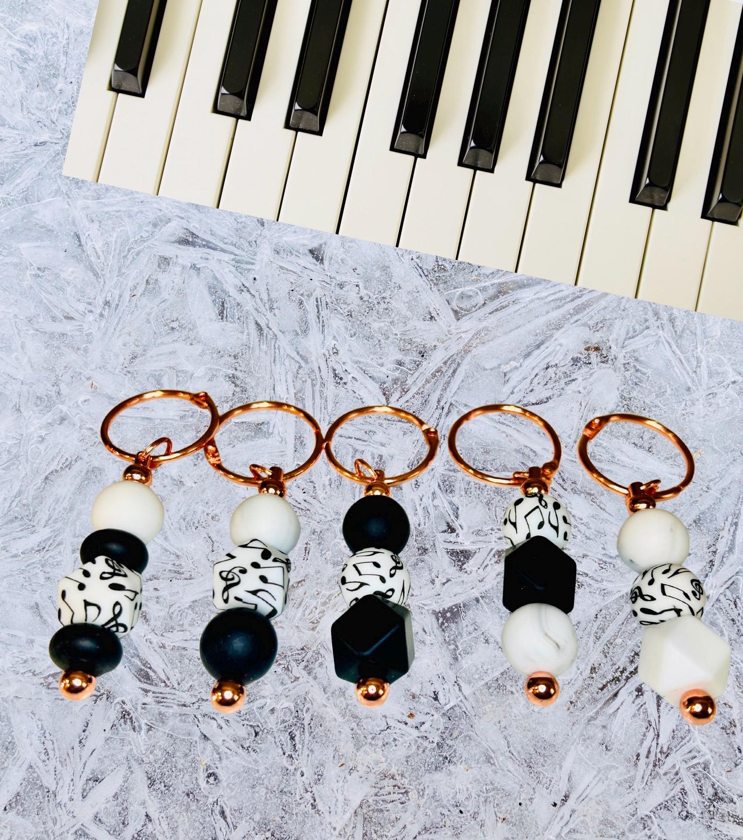 Music note silicone beaded keychains.  music notes. keychains. piano. music lovers. gift