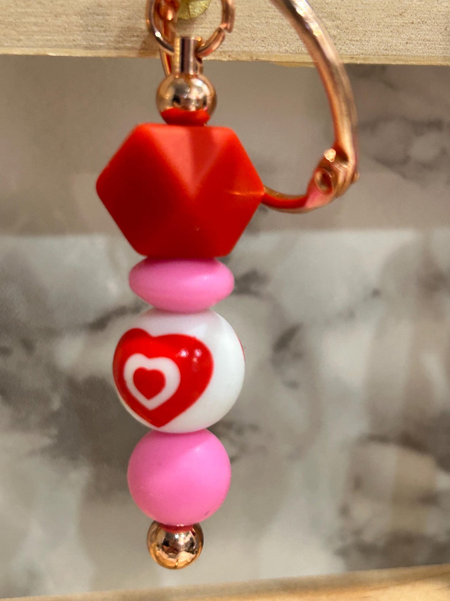 Heart themed keychains. silicone beaded keychains.