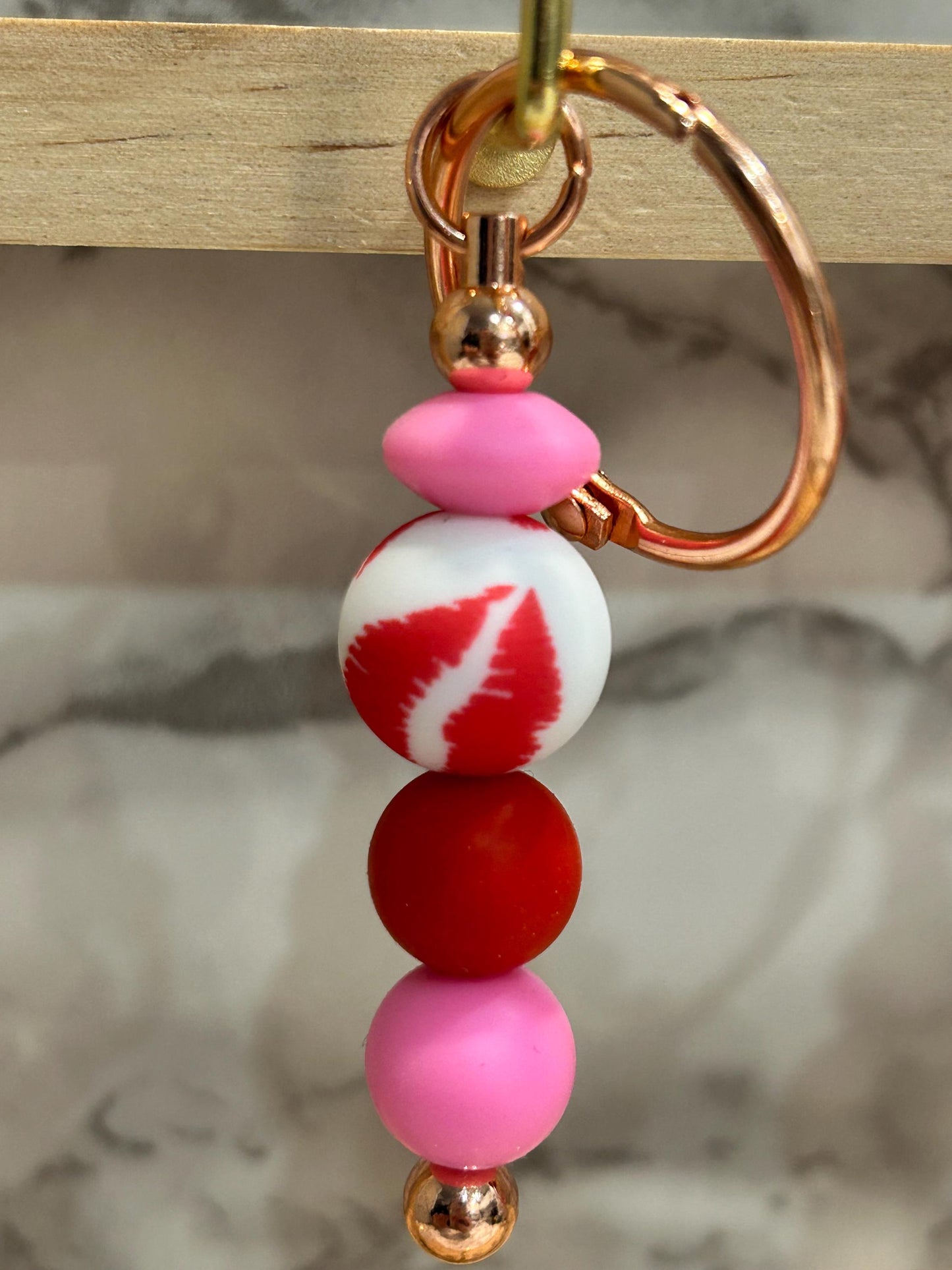 Heart themed keychains. silicone beaded keychains.
