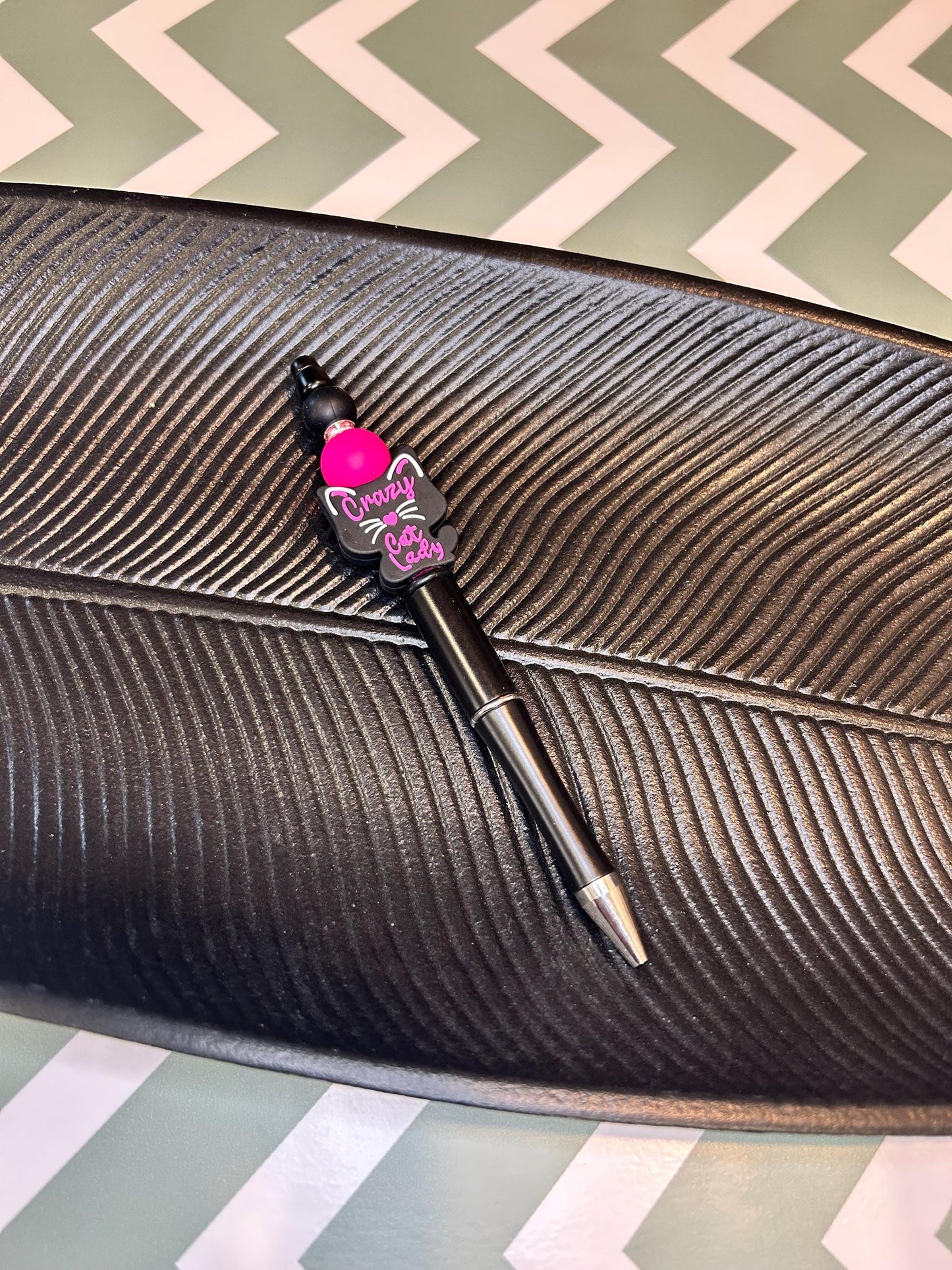Purr-fectly Quirky Cat Lady Set: Silicone Pen and Keychain in Pink and Black - Fun Gift Idea!