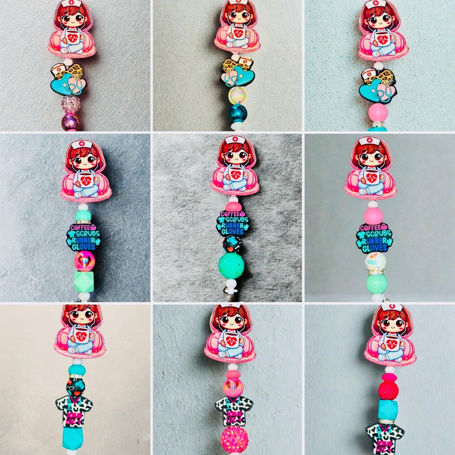 Personalized Beaded Nurse Name Badge with Adorable Girl Nurse Charm.