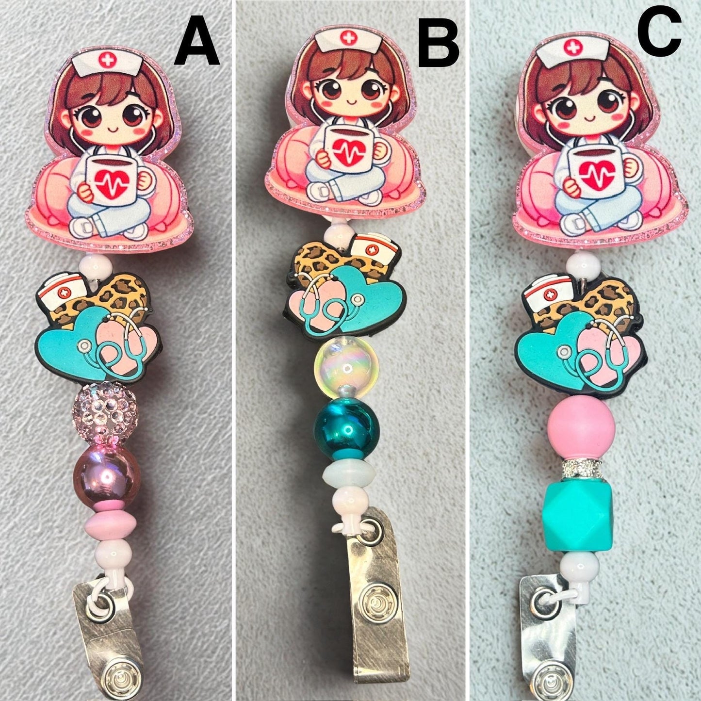 Personalized Beaded Nurse Name Badge with Adorable Girl Nurse Charm.