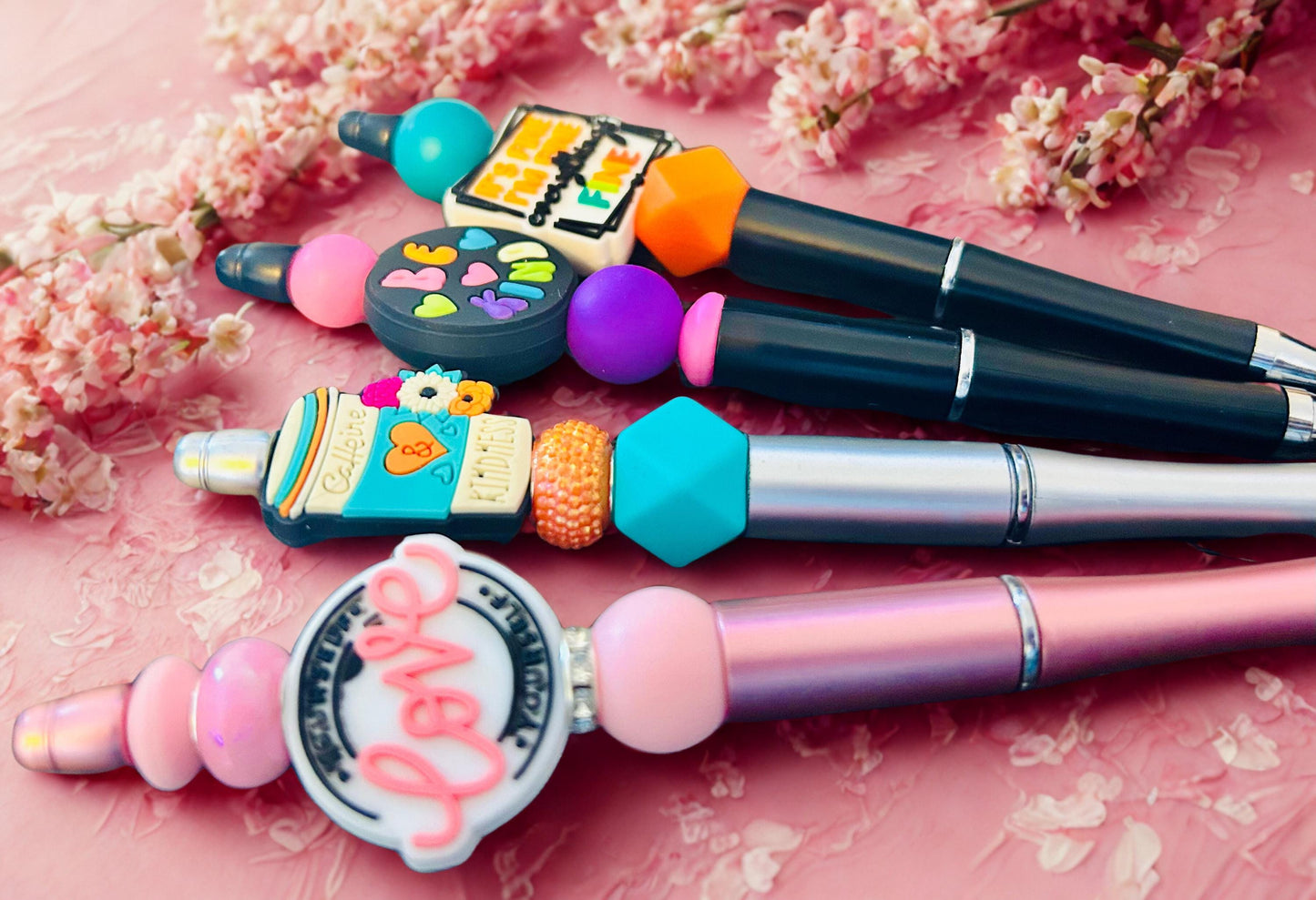 Witty Silicone beaded Pens- motivational quotes- Love yourself, Coffee and Kindness, Be kind and It’s fine, I’m fine, everything is FINE.