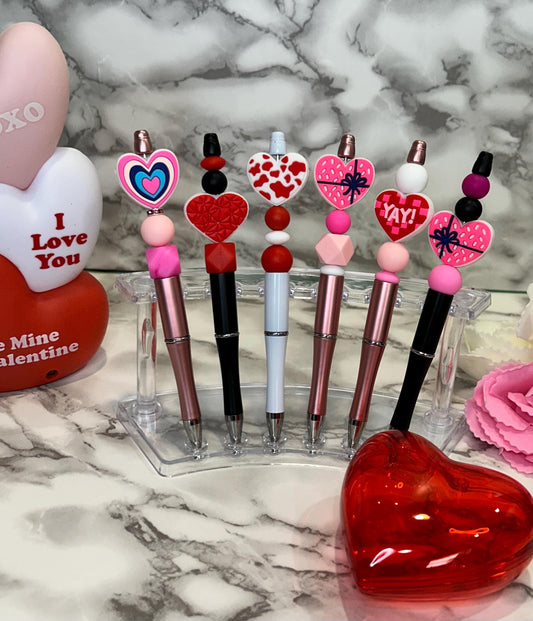 Heart themed beaded pens