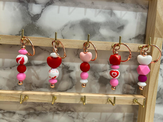 Heart themed keychains. silicone beaded keychains.