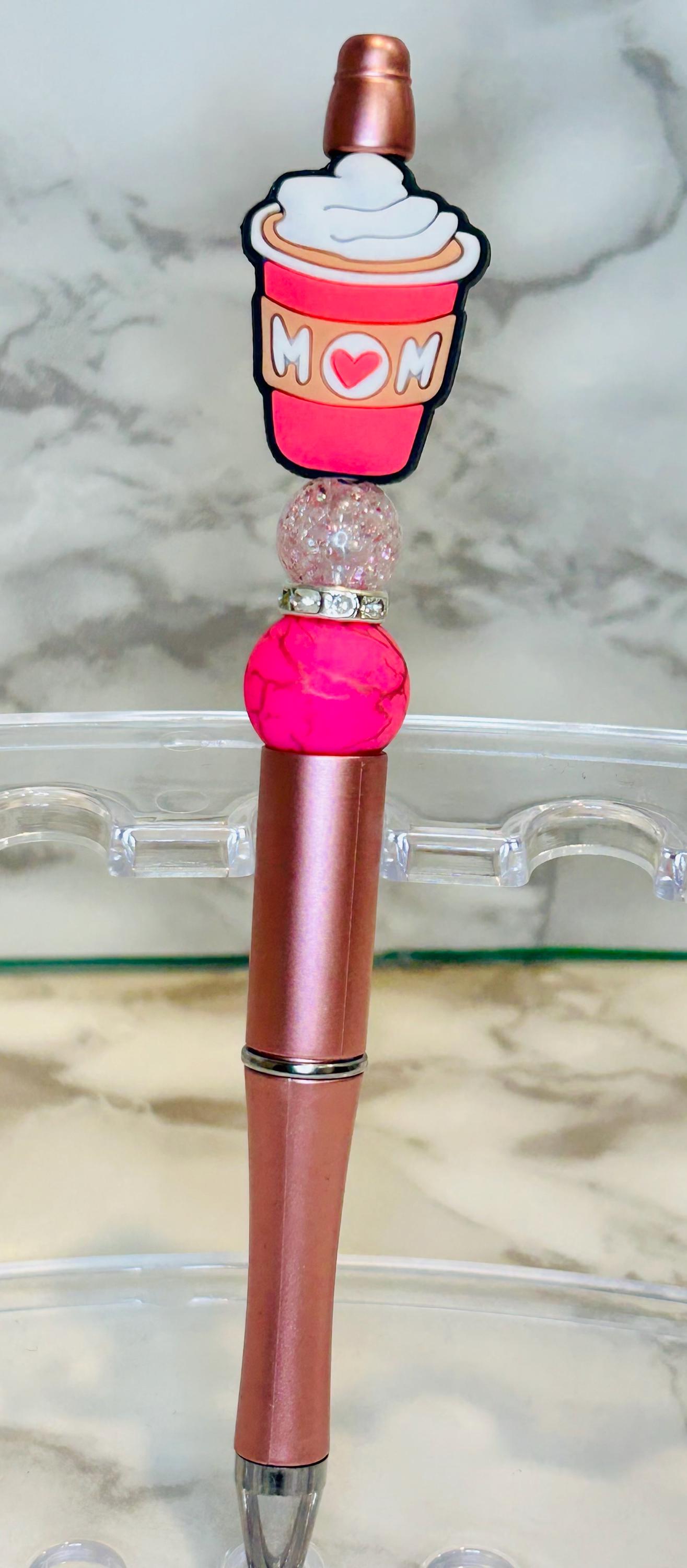 Silicone beaded pens, mom beaded pens, fur mom, mama bear, coffee mom, flower mom. great gifts