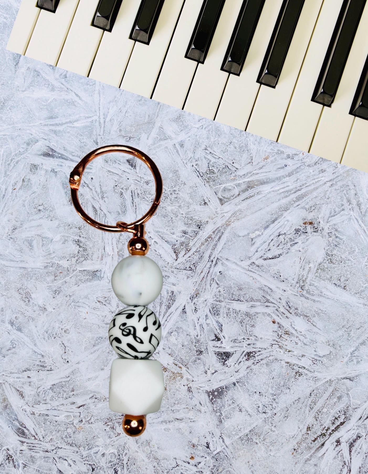 Music note silicone beaded keychains.  music notes. keychains. piano. music lovers. gift