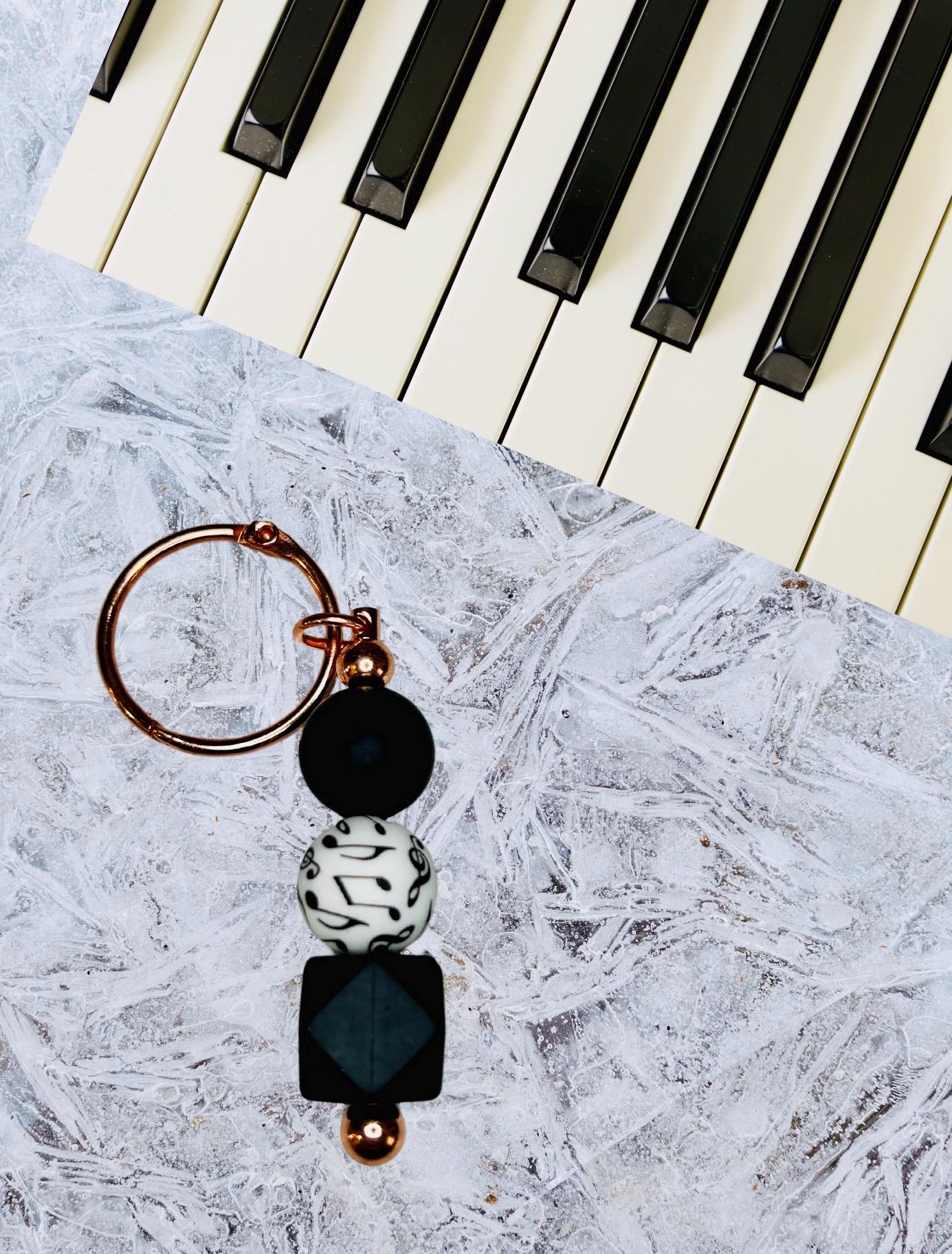 Music note silicone beaded keychains.  music notes. keychains. piano. music lovers. gift