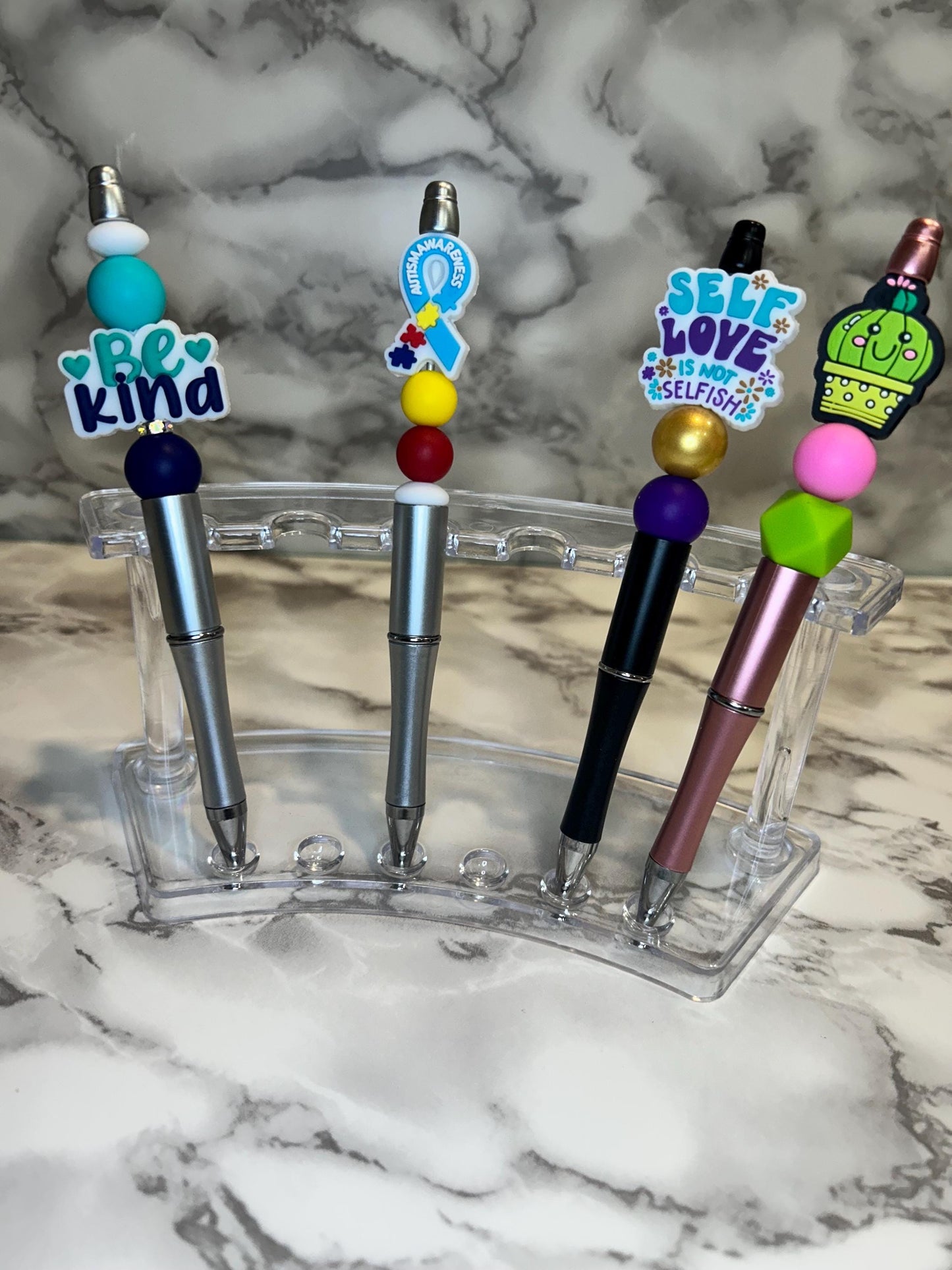 silicone beaded pens, be kind, autism awareness, cactus, self love, great gifts.