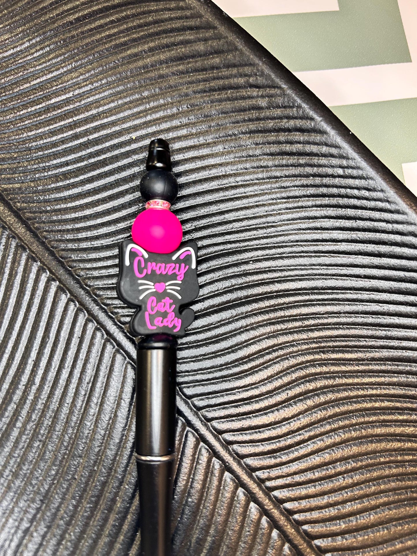 Purr-fectly Quirky Cat Lady Set: Silicone Pen and Keychain in Pink and Black - Fun Gift Idea!