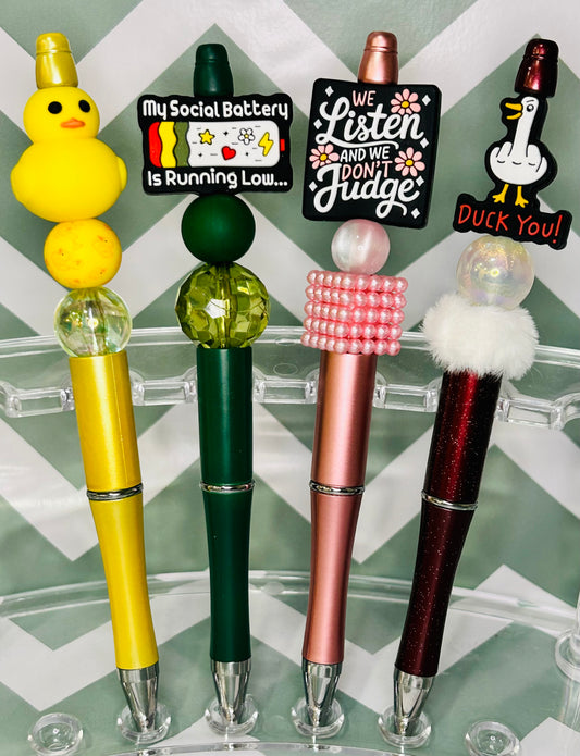 Fun and Sarcastic beaded Pens!!  Silicone & Acrylic beads. - Limited Quantity - Whimsical and humorous!