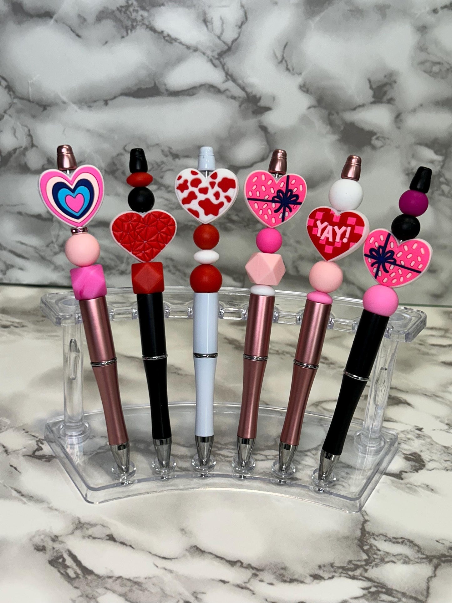 Heart themed beaded pens